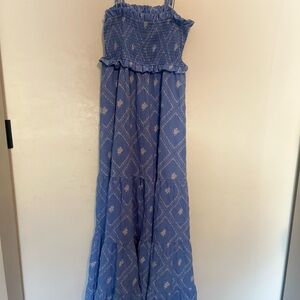 Forever 21 Blue Smocked Dress with White Floral Accents